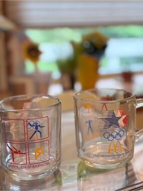 Vintage Set of 2 Clear Glass Mugs 1984 Olympics McDonald’s Excellent Condition